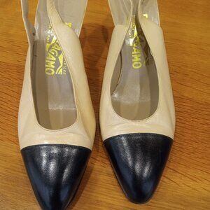 Salvatore Ferragamo Two-Tone Leather Slingback Pumps – Size 8.5